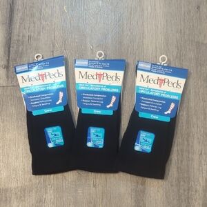 NWT MediPeds Circulatory Problems Black Unisex Crew Socks Set of 3